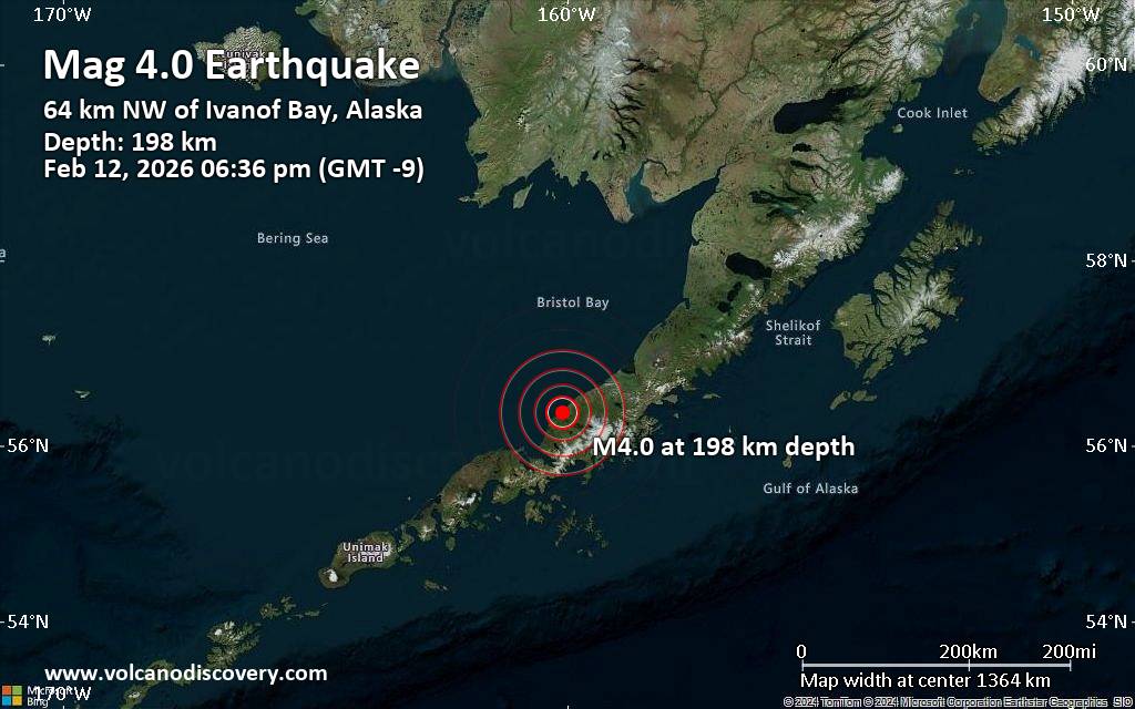 Moderate magnitude 4.0 earthquake 49 miles northwest of Perryville, Alaska, United States