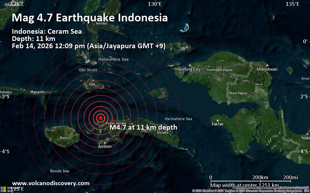 अंबोन, अंबोन सिटी, मालुकु, इंडोनेशिया के पास 4.7 तीव्रता का भूकंप आया