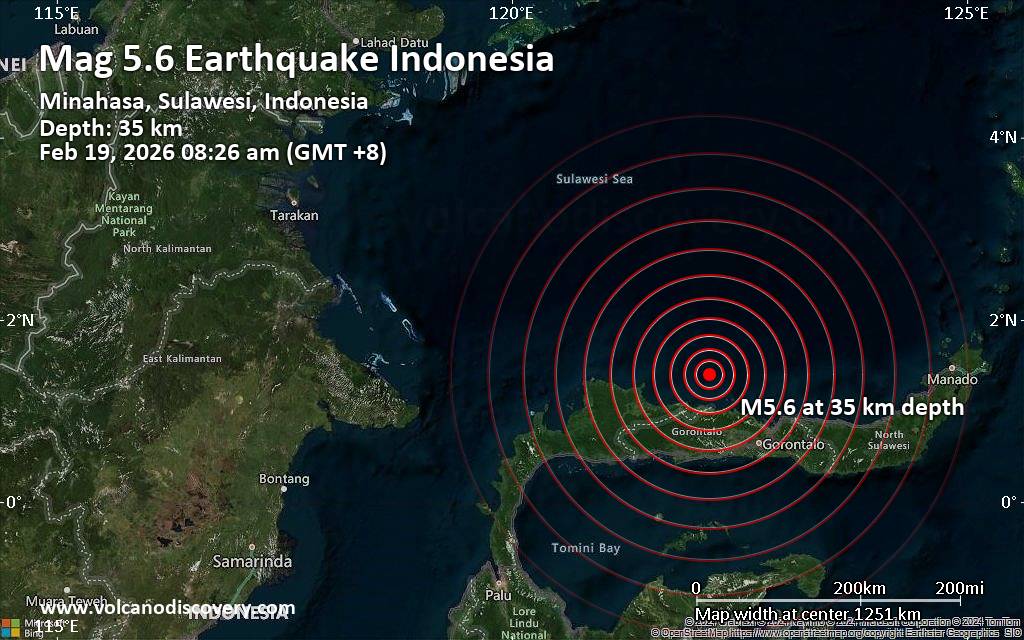 Significant 5.6 quake hits near Gorontalo, Kota Gorontalo, Indonesia