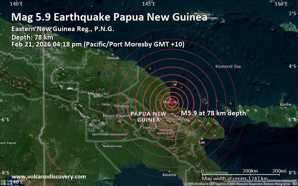 Significant 5.9 quake hits near Madang, Madang Province, Papua New Guinea