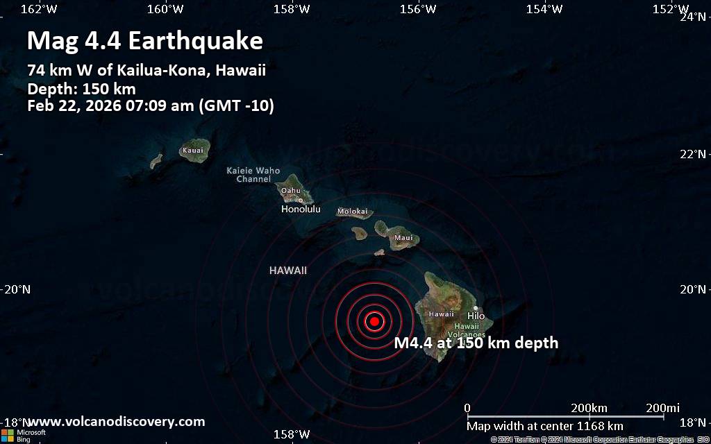 Moderate Earthquake of Magnitude 4.4 Just Reported 46 Miles West of Kailua-Kona, Hawaii, United States