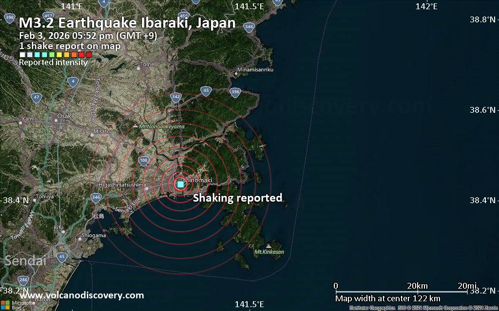 Seismic-like event, possible earthquake, reported few minutes ago near Hitachi, Ibaraki, Japan