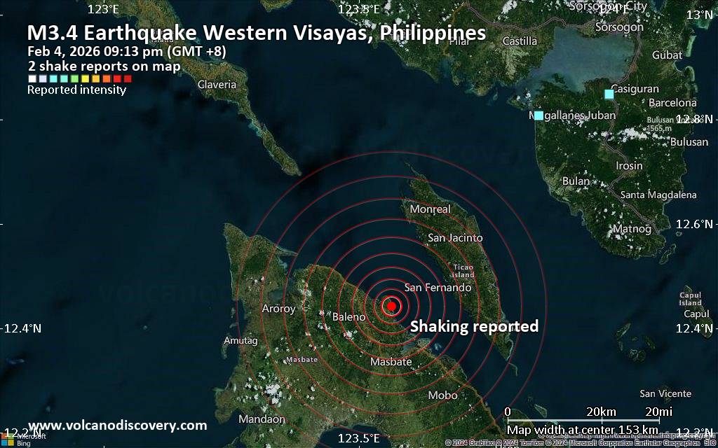 Seismic-like event, possible earthquake, reported about 10 minutes ago near Roxas City, Western Visayas, Philippines