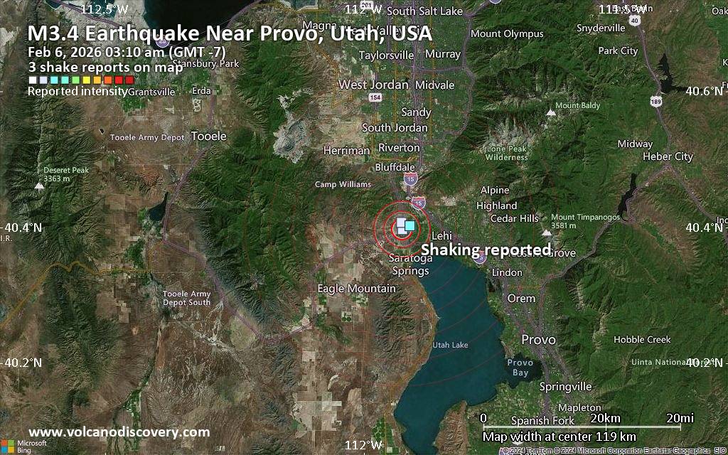 Seismic-like event, possible earthquake, reported few minutes ago near Provo, Utah, USA