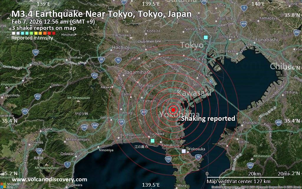 Seismic-like event, possible earthquake, reported few minutes ago near Tokyo, Tokyo, Japan