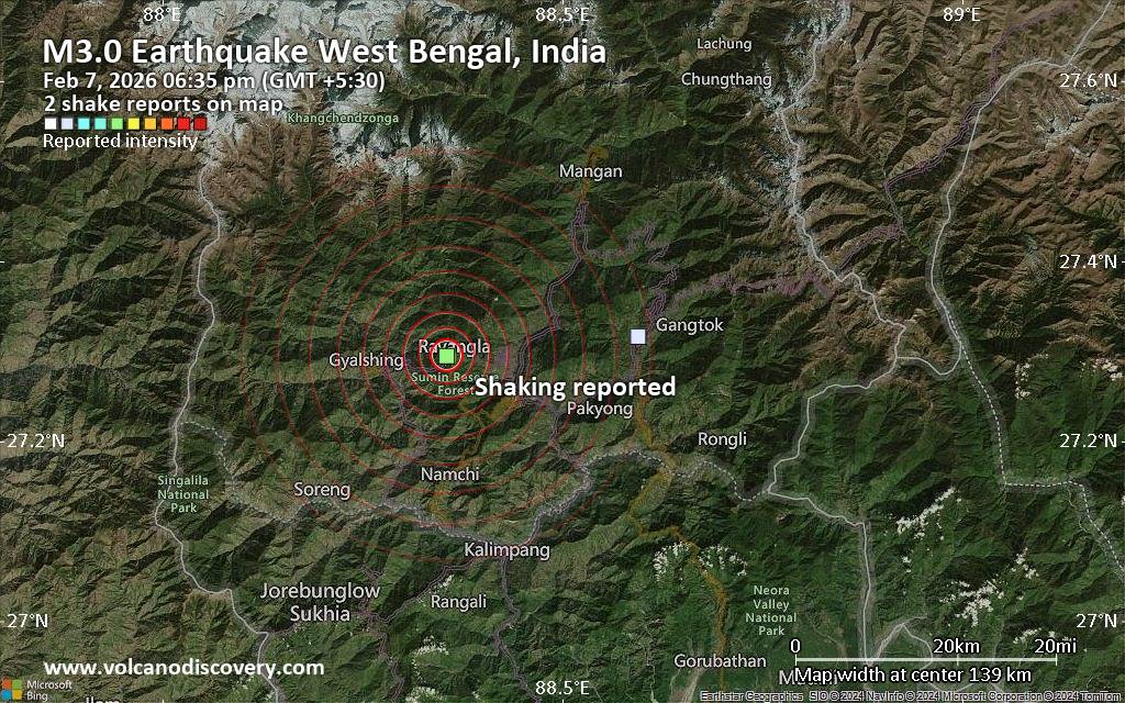 Seismic-like event, possible earthquake, reported few minutes ago near Darjiling, West Bengal, India