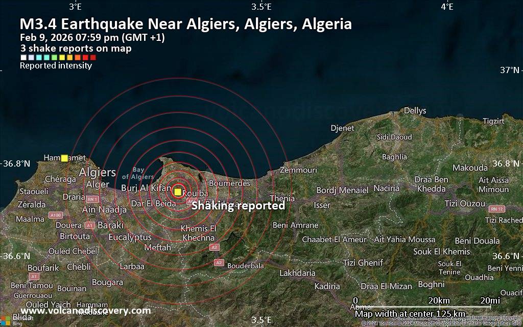 Seismic-like event, possible earthquake, reported few minutes ago near Algiers, Algiers, Algeria