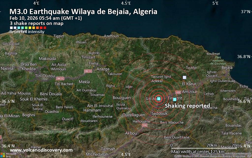 Seismic-like event, possible earthquake, reported few minutes ago near Akbou, Béjaïa, Algeria