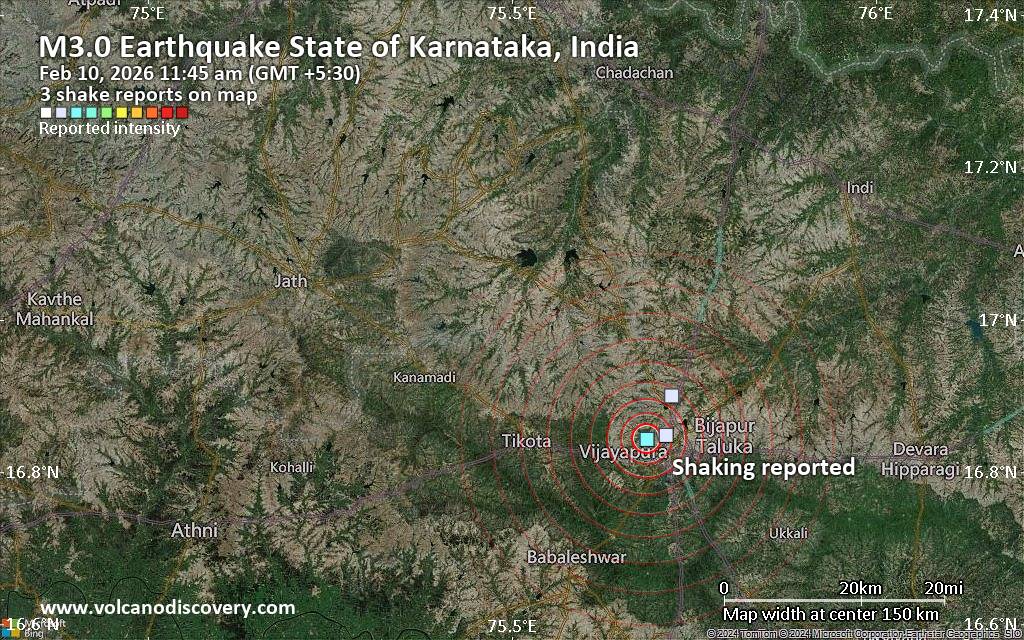 Seismic-like event, possible earthquake, reported few minutes ago near Vijayapura, Karnataka, India