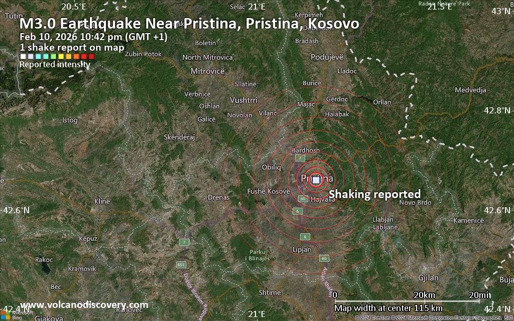 Seismic-like event, possible earthquake, reported few minutes ago near Pristina, Pristina, Kosovo