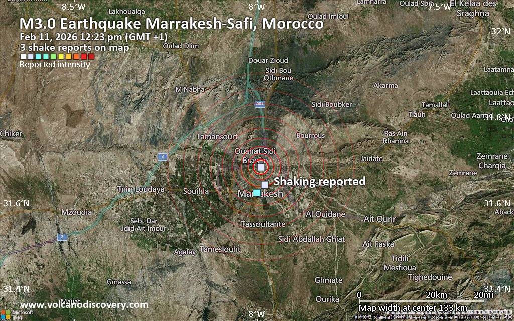 Seismic-like event, possible earthquake, reported few minutes ago near Marrakesh, Marrakesh-Safi, Morocco