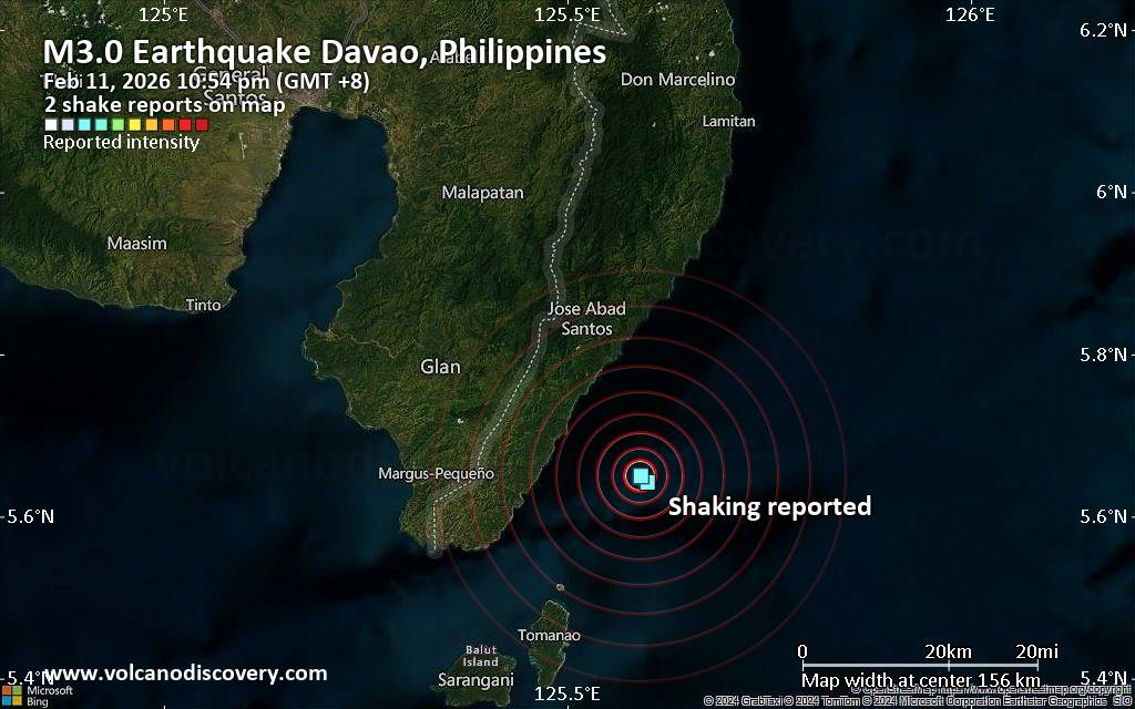Seismic-like event, possible earthquake, reported few minutes ago near Caburan, Davao Region, Philippines