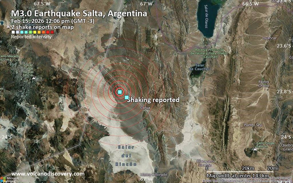 Seismic-like Event, Possible Earthquake, Reported few Minutes ago Salta, Argentina - Volcano Discovery thumbnail