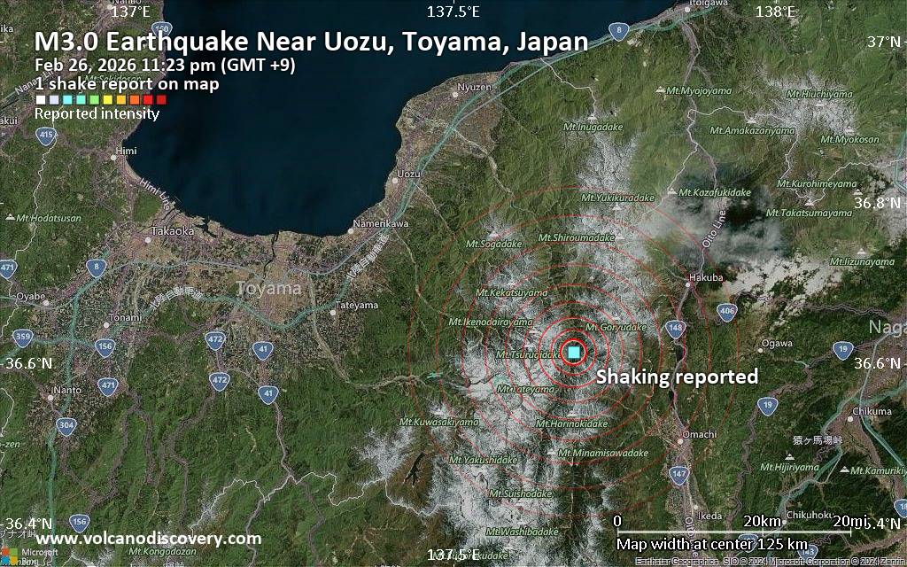 Seismic-like event, possible earthquake, reported few minutes ago near Uozu, Toyama, Japan