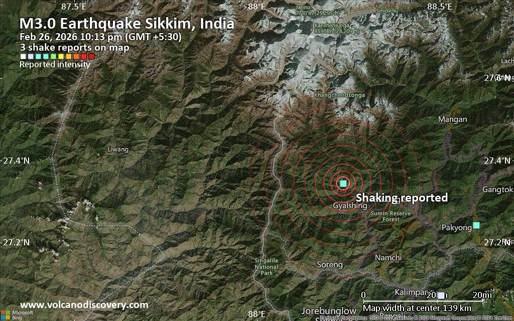 Seismic-like event, possible earthquake, reported few minutes ago near Namchi, Sikkim, India