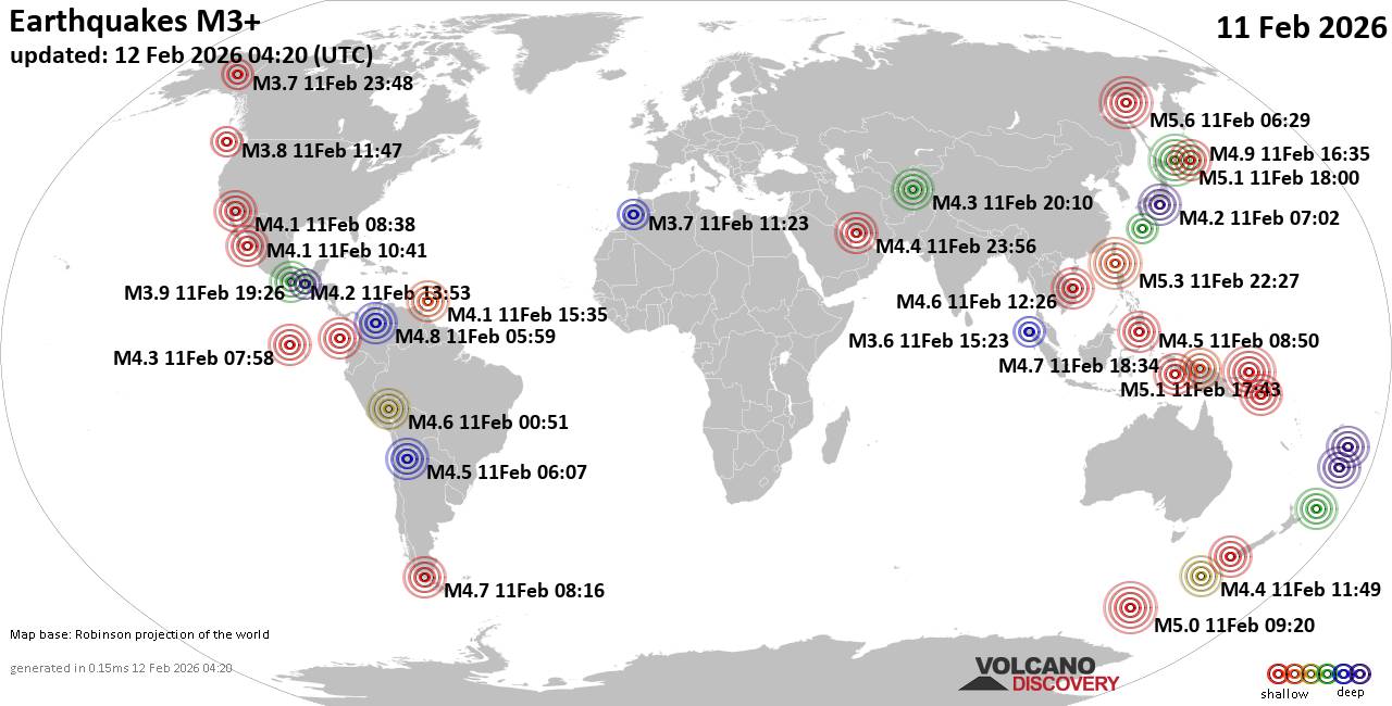 World Earthquake Report for Wednesday, 11 February 2026