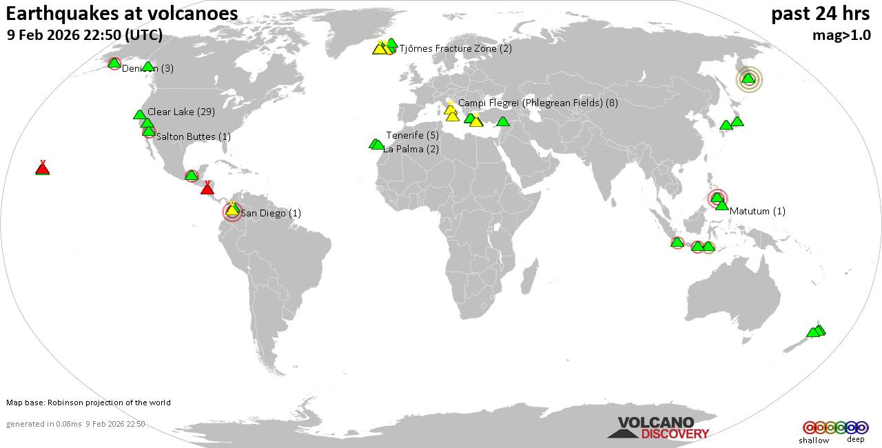 Volcano earthquake report for Monday,  9 Feb 2026