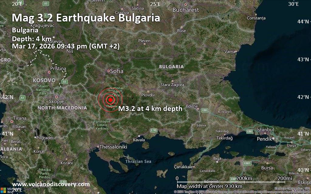 Small 3.2 quake hits near Blagoevgrad, Bulgaria
