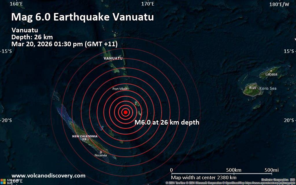 Significant magnitude 6.0 earthquake 104 km west of Isangel, Vanuatu