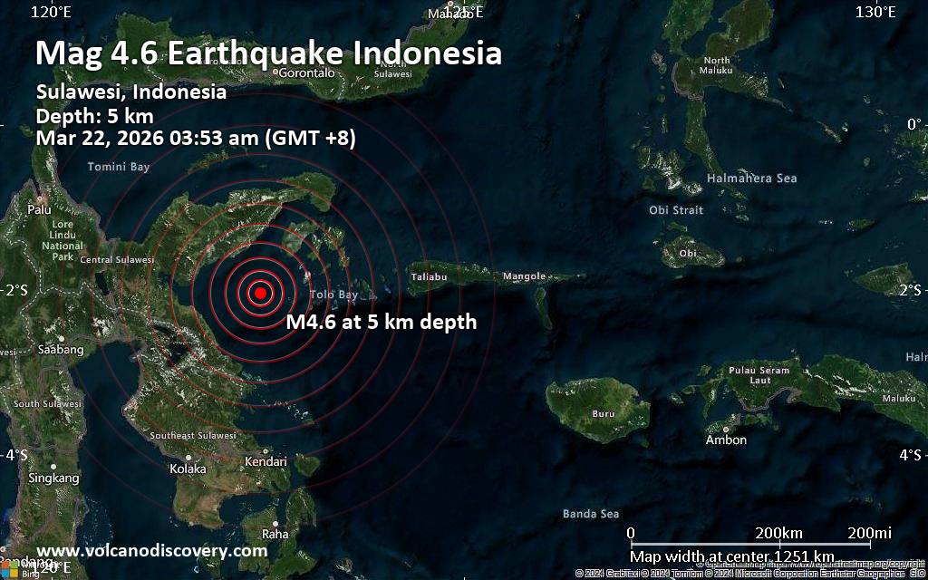 Moderate 4.6 quake hits near Bungku, Morowali Regency, Sulawesi Tengah, Indonesia