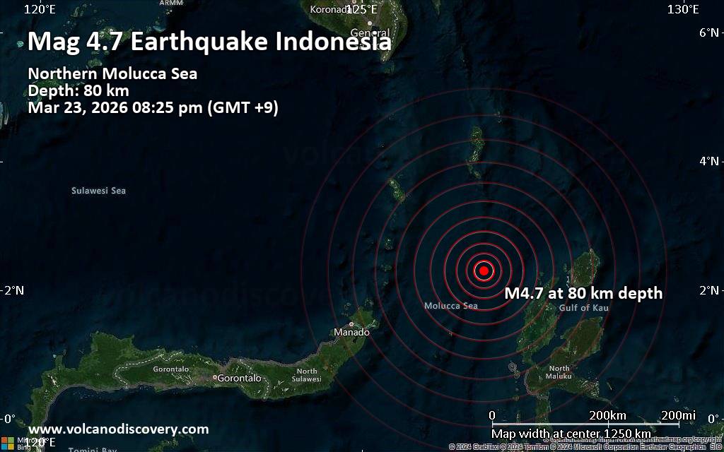 Magnitude 4.7 earthquake strikes near Galela, North Halmahera Regency, North Maluku, Indonesia