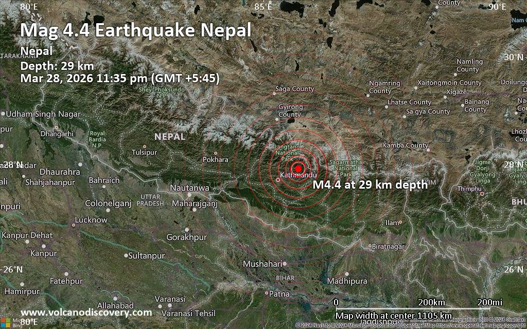 Magnitude 4.4 earthquake strikes near Kathmandu, Bagmati Province, Nepal