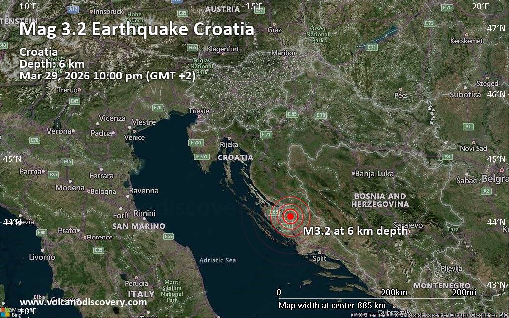 Magnitude 3.2 earthquake strikes near Zadar, Town of Zadar, Zadar County, Croatia