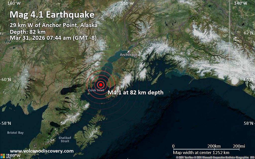 Magnitude 4.1 earthquake strikes near Homer, Kenai Peninsula, Alaska, USA