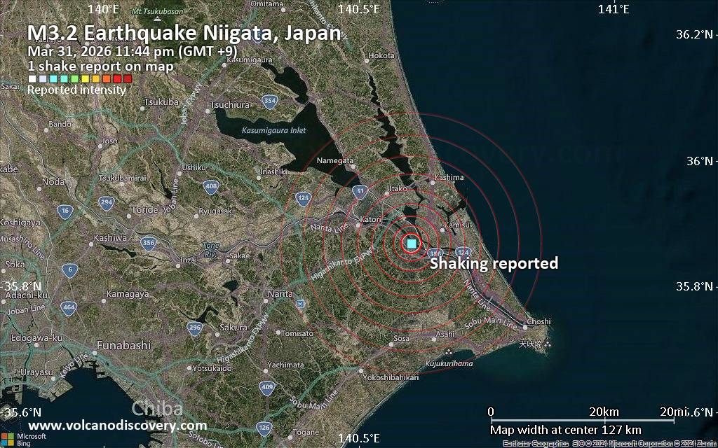 Seismic-like event, possible earthquake, reported few minutes ago near Uonuma, Niigata, Japan