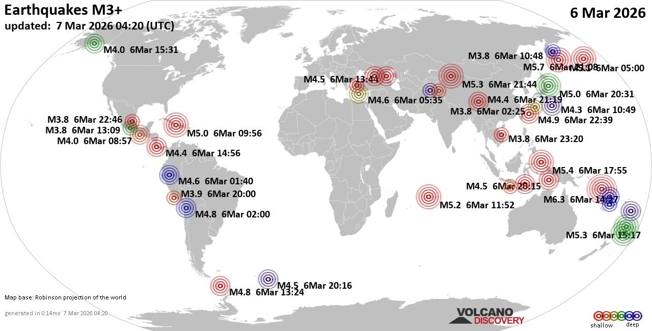 World Earthquake Report for Friday,  6 March 2026