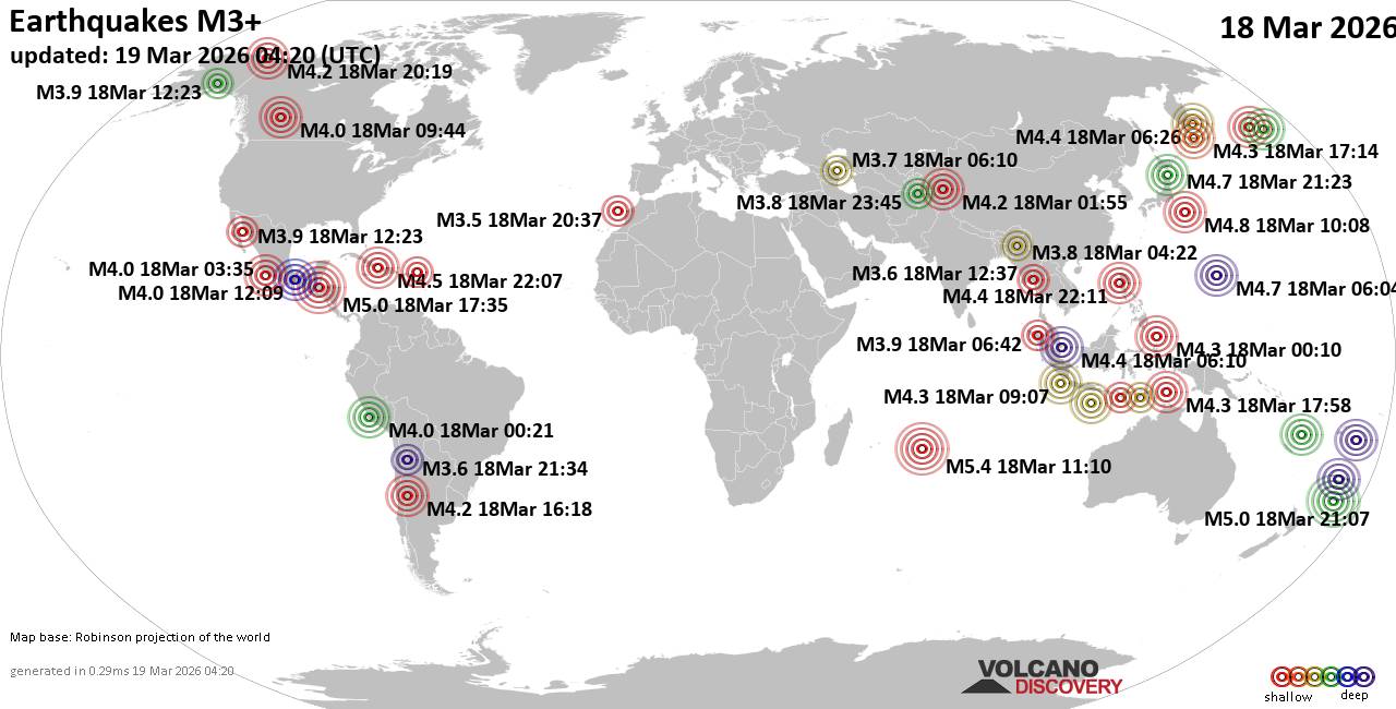 World Earthquake Report for Wednesday, 18 March 2026