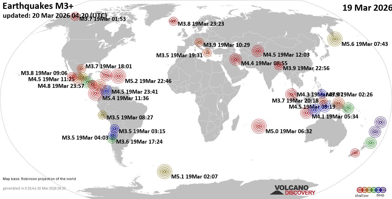 World Earthquake Report for Thursday, 19 March 2026