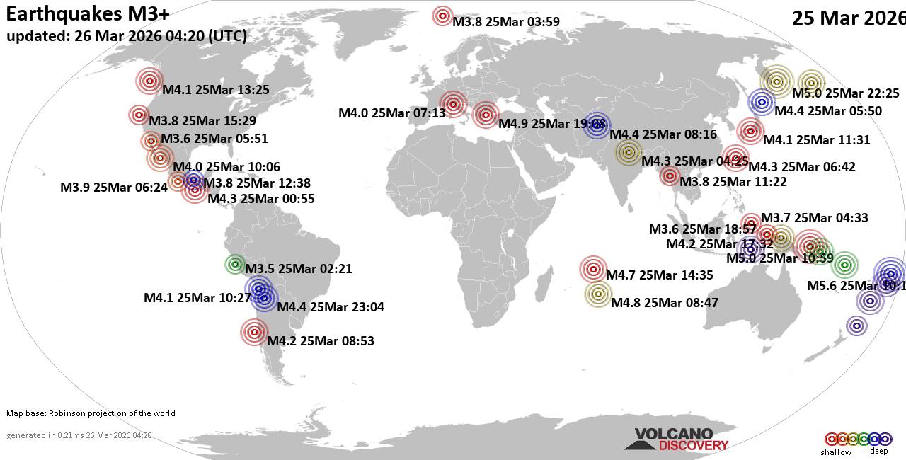 World Earthquake Report for Wednesday, 25 March 2026