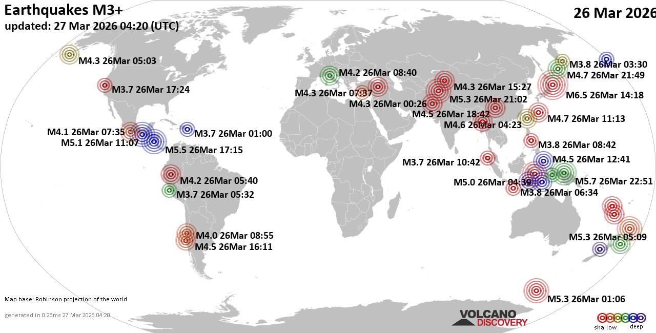 World Earthquake Report for Thursday, 26 March 2026