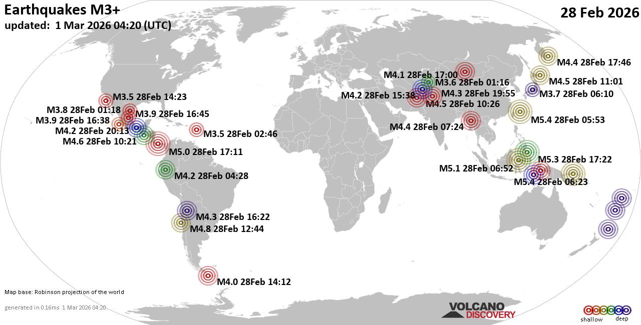 World Earthquake Report for Saturday, 28 February 2026