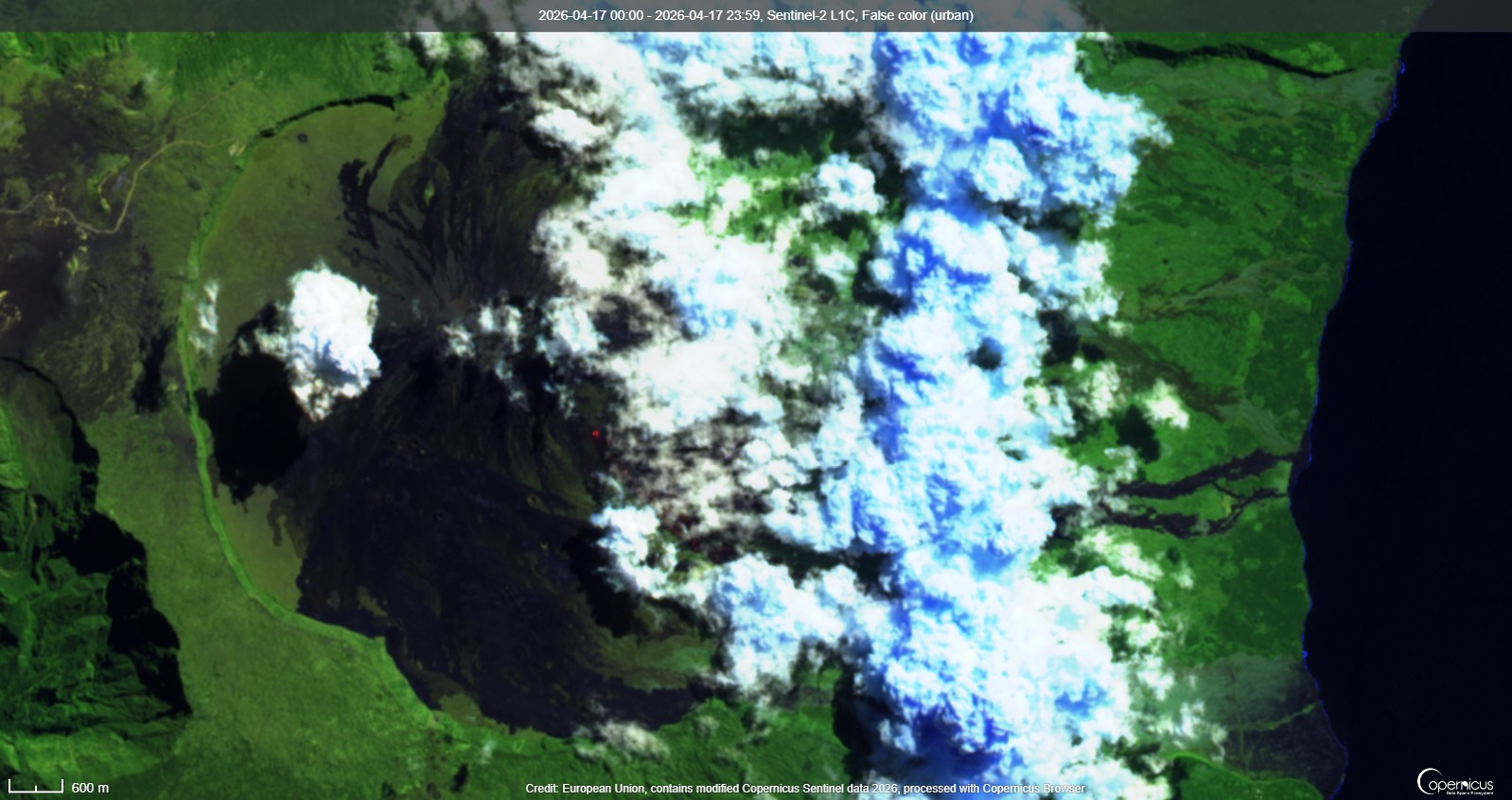 The lava effusion from Piton de la Fournaise ended (image: Sentinel-2)