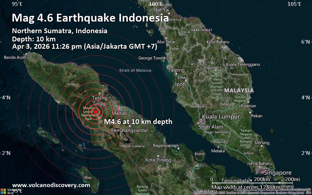 Magnitude 4.6 earthquake strikes near Subulussalam, Kota Subulussalam, Nanggroe Aceh Darussalam Province, Indonesia