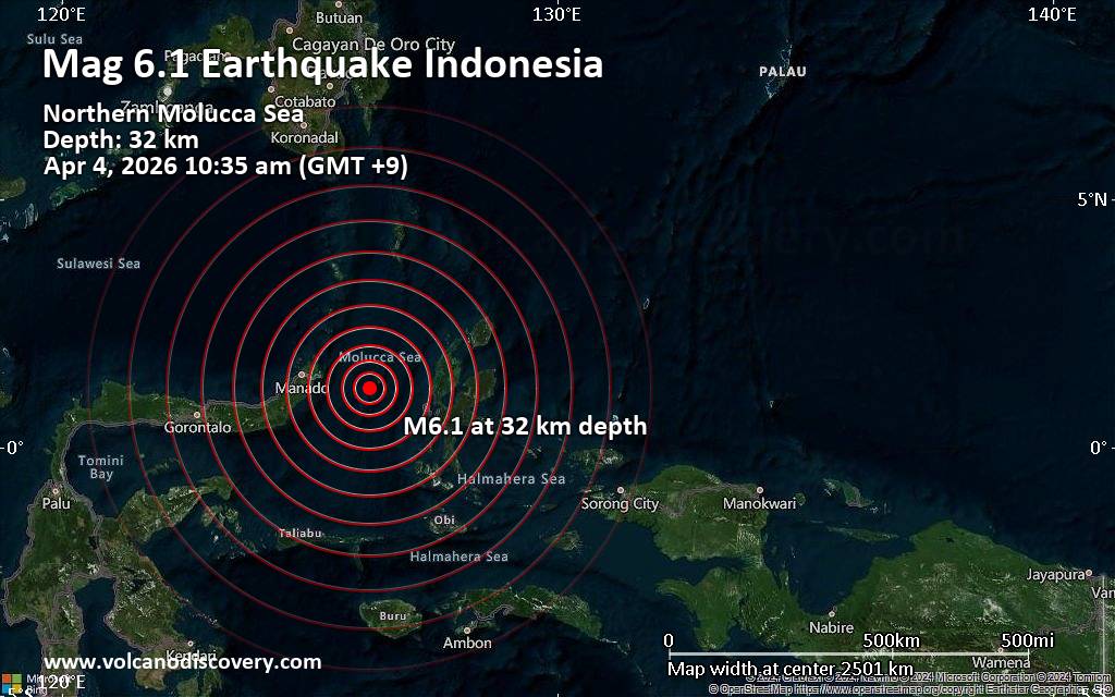 टर्नेट, टर्नेट सिटी, उत्तरी मालुकु, इंडोनेशिया के पास महत्वपूर्ण 6.1 भूकंप आया
