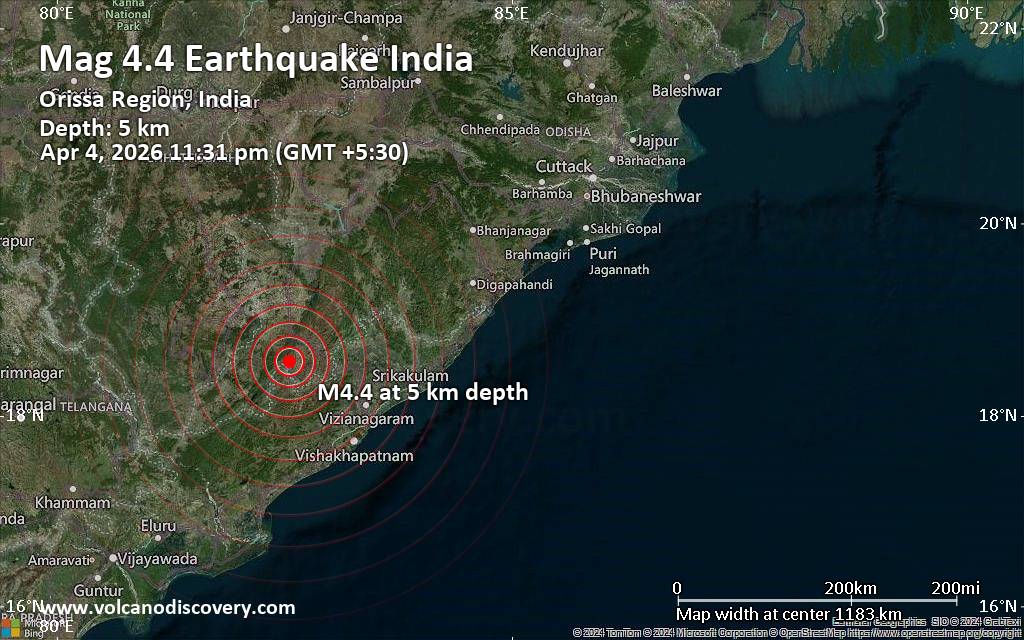 Moderate 4.4 quake hits near Jeypore, Koraput District, State of Odisha, India