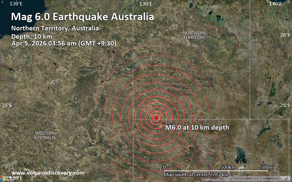 Significant 6.0 quake hits near Yulara, Northern Territory, Australia