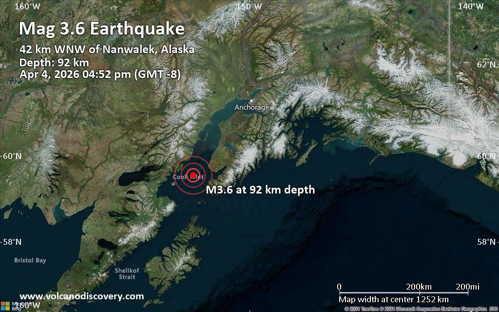 Small magnitude 3.6 quake hits 35 miles west of Homer, Alaska, United States in the afternoon