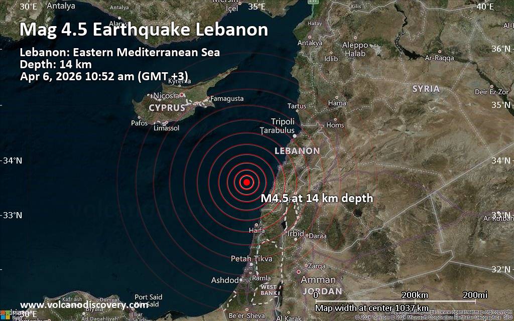 Moderate 4.5 quake hits near Beirut, Beyrouth, Lebanon