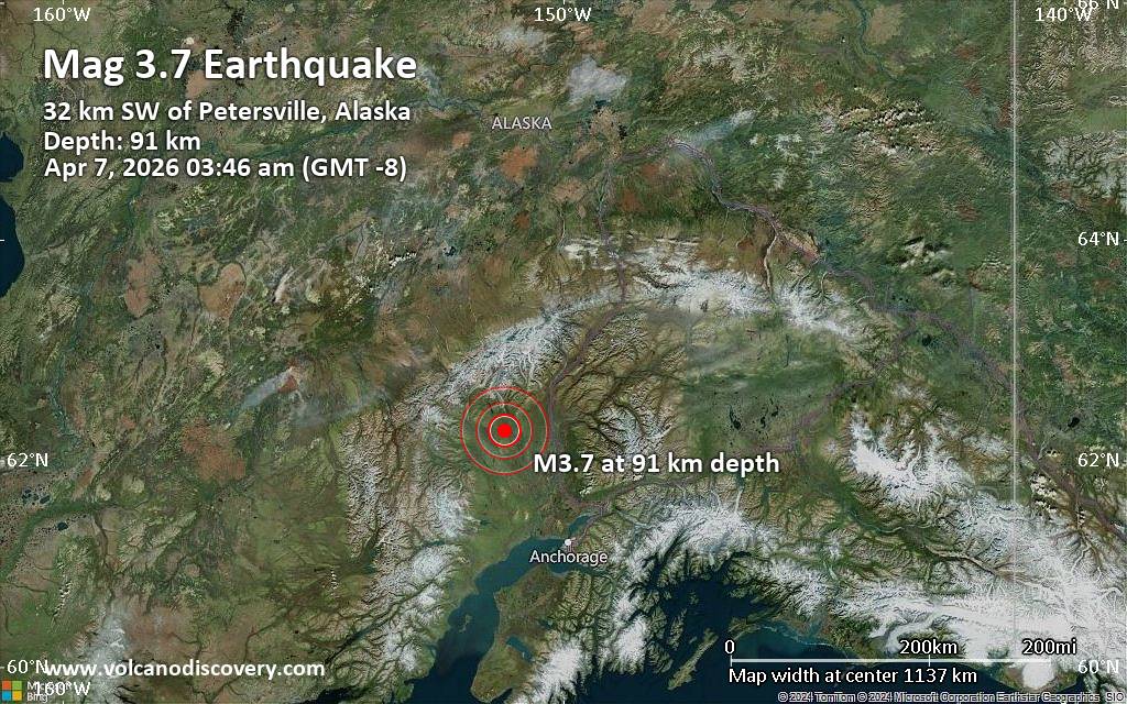 Magnitude 3.7 earthquake strikes near Skwentna, Matanuska-Susitna, Alaska, USA