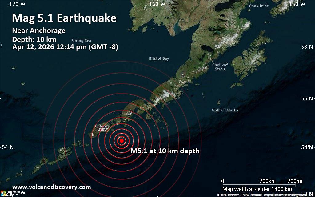 Magnitude 5.1 earthquake strikes near King Cove, Aleutians East, Alaska, USA