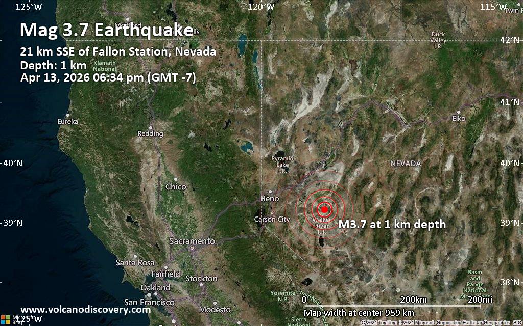 Magnitude 3.7 earthquake strikes near Fernley, Lyon County, Nevada, USA