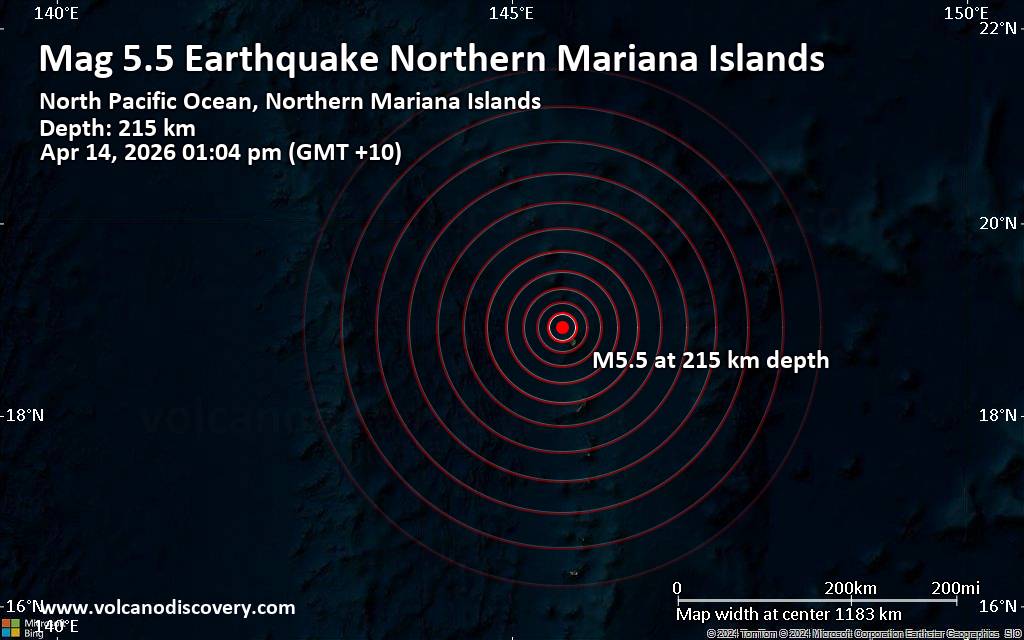 Magnitude 5.5 earthquake strikes near Agrihan Village, Agrihan Island, Northern Islands, Northern Mariana Islands