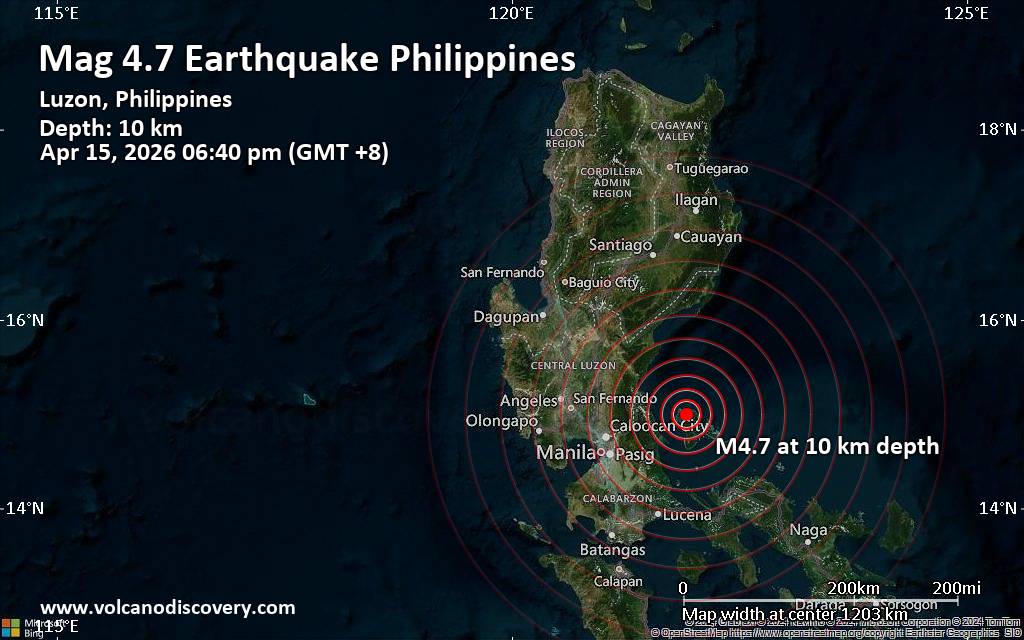 Magnitude 4.7 earthquake strikes near Rodriguez, Rizal, Calabarzon, Philippines