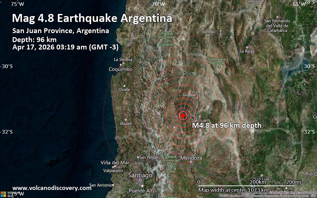 Moderate 4.8 quake hits near San Juan, Departamento de Capital, San Juan Province, Argentina