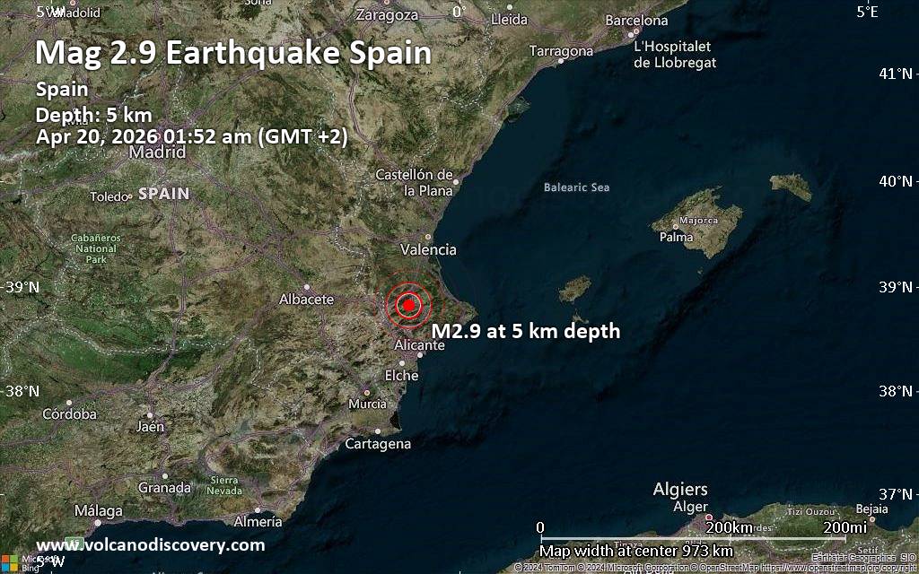 Magnitude 2.9 earthquake strikes near Ontinyent, Valencia, Spain