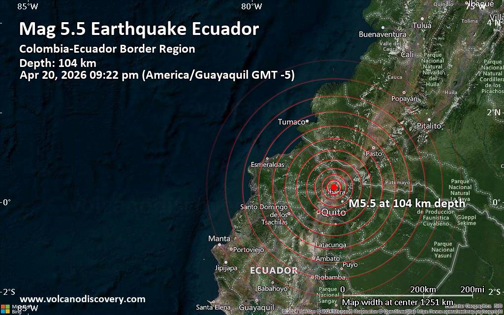 Magnitude 5.5 earthquake strikes near Ibarra, Provincia de Imbabura, Ecuador